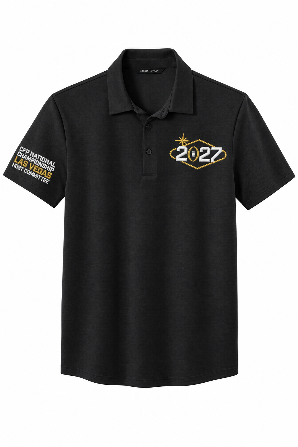 CFP HC 2027 Mercer+Mettle Men's Lite Spacer Polo — Deep Black embroidery mockup