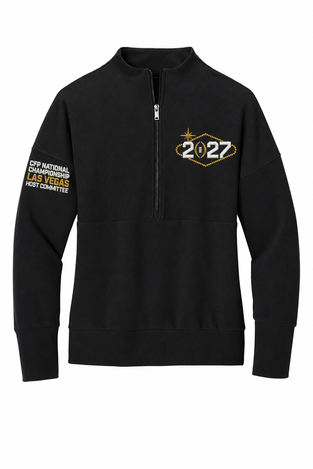 CFP HC 2027 Mercer+Mettle Women's Linear Texture Quarter-Zip — Deep Black embroidery mockup