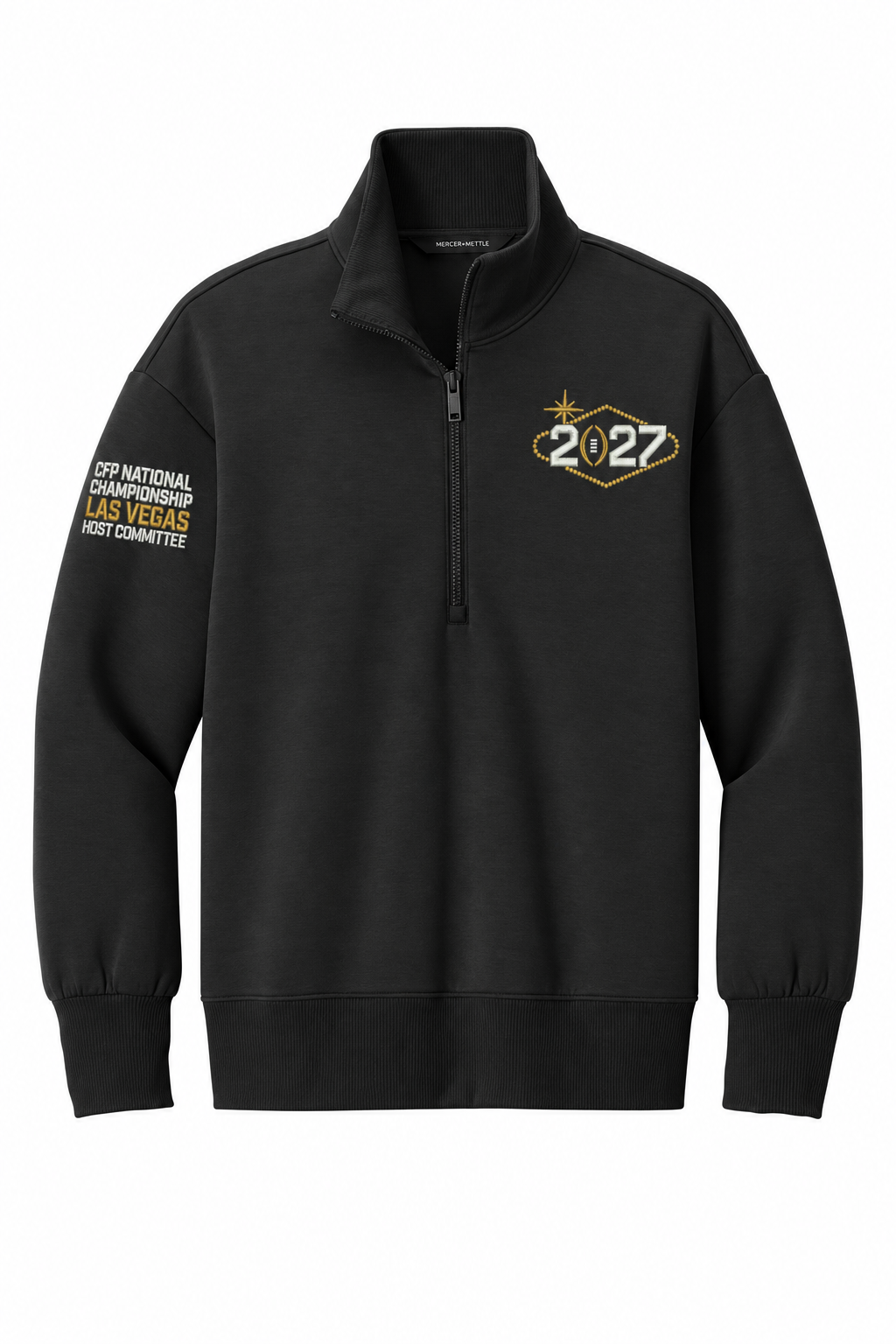 CFP HC 2027 Mercer+Mettle Women's Soft Spacer Quarter-Zip — Deep Black embroidery mockup