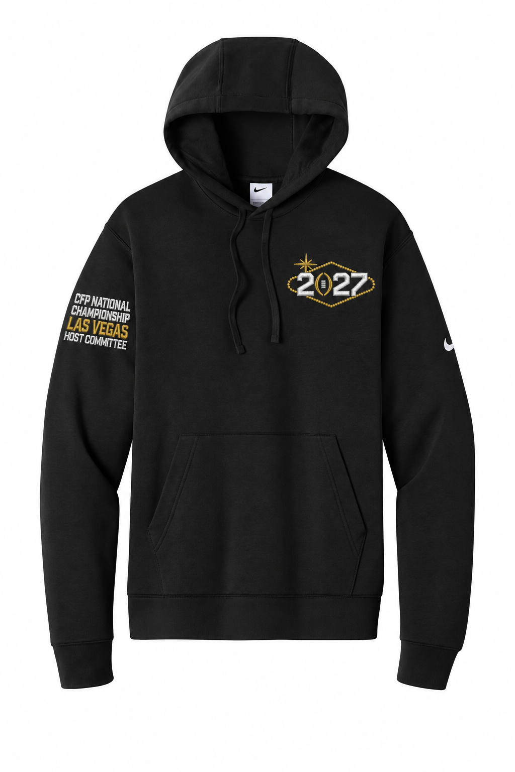 CFP HC 2027 Nike Men's Club Fleece Sleeve Swoosh Pullover Hoodie — Black embroidery mockup