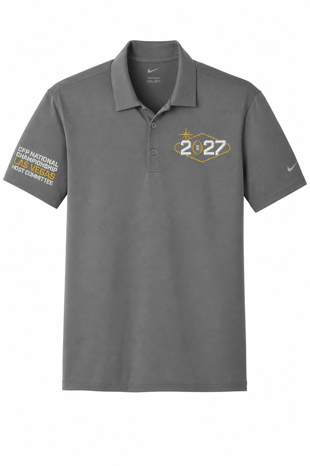 CFP HC 2027 Nike Men's Dri-FIT Legacy Polo — Gray embroidery mockup