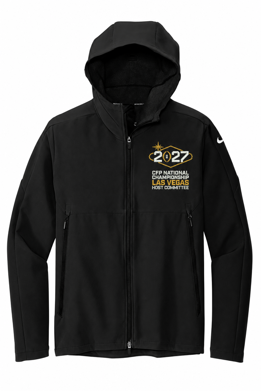 CFP HC 2027 Nike Men's Hooded Soft Shell Jacket — Black embroidery mockup