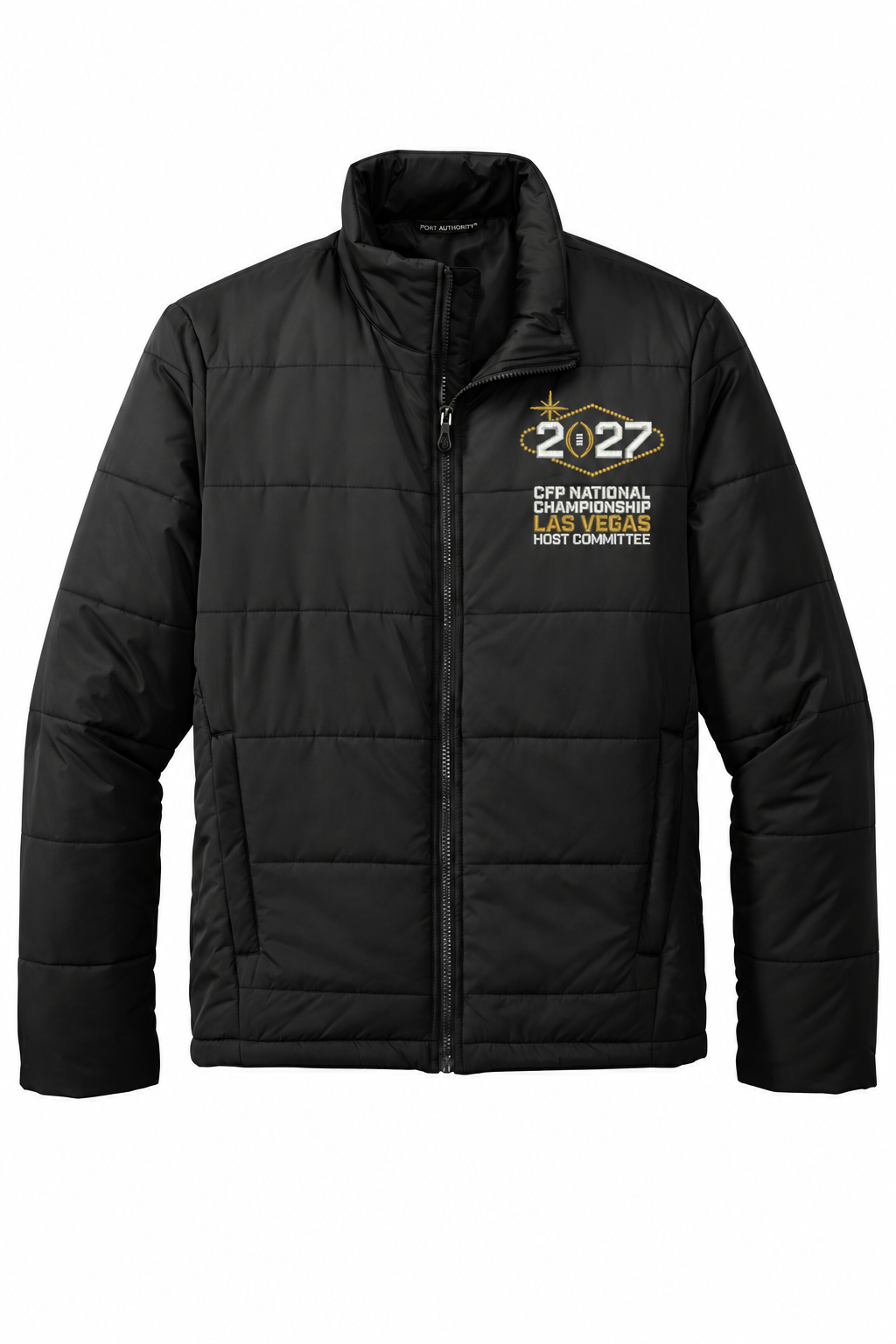 CFP HC 2027 Port Authority Men's Puffer Jacket — Deep Black embroidery mockup