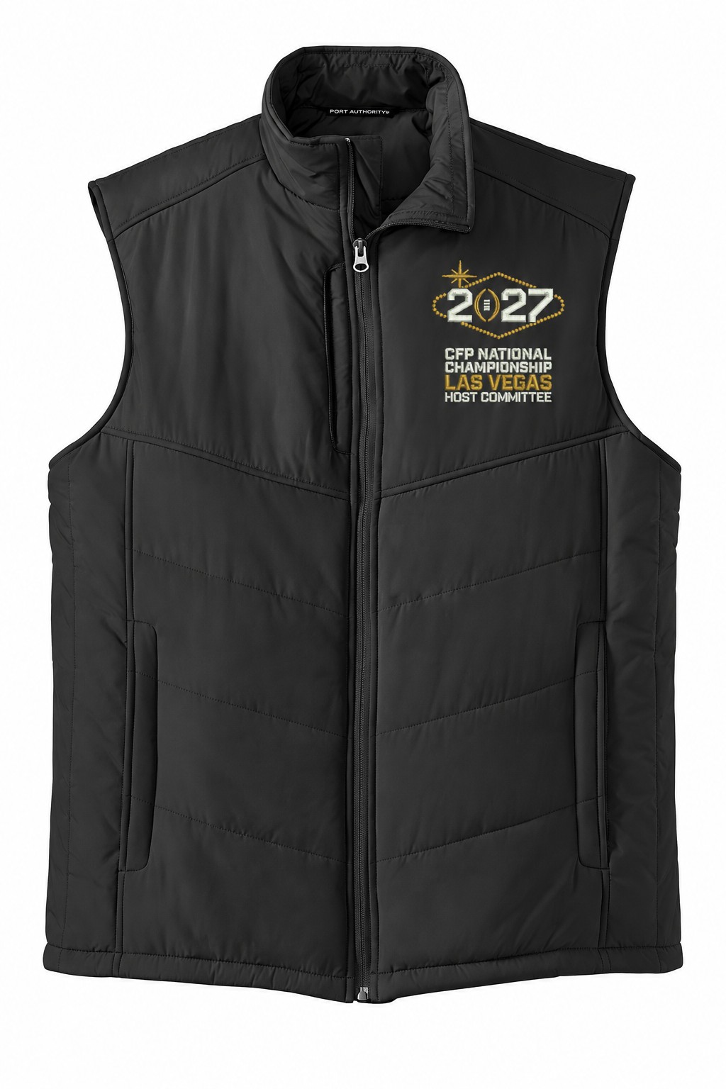 CFP HC 2027 Port Authority Men's Puffy Vest — Black embroidery mockup