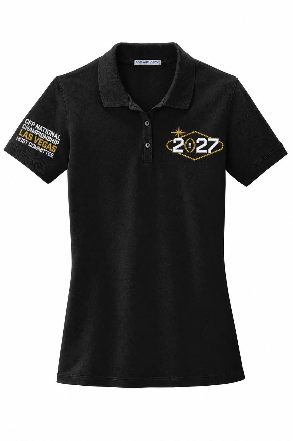 CFP HC 2027 Port Authority Women's EZCotton Polo — Black embroidery mockup
